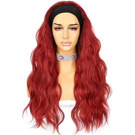 Sapphirewigs Glueless Headband Wig Loose Body Wavy Synthetic Hair Wigs for Black Women Wave None Lace Front Wigs Red Color Machine Made Wigs 150% Density 26inch