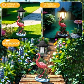 YEPOTUE Solar Flamingo Garden Decor, Summer Outdoor Statue with Solar Light Decoration for Outside Patio Yard Backyard Gifts for Mother's Day Birthday Housewarming