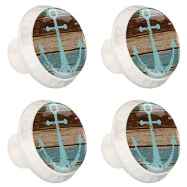4 Pack Cabinet Knobs Anchor On Weathered Wooden Planks Dresser Drawer Knobs Round Knobs Pulls Handles for Kitchen Wardrobe Cupboard Door Hardware with Screws, 35mm