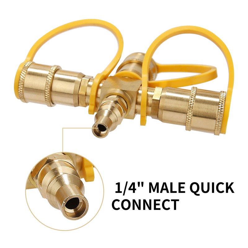 Roastove 1/4" RV Propane Quick Connect Y Splitter Adapter, 3