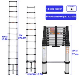 Telescoping Ladder Extension Multi-Purpose 16.4 FT Aluminum Foldable Industrial Compact Loft Ladder Household Portable Extendable Step Ladders 330 lb Large Loading Capacity