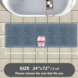 PureSwan Bathroom Runner Rug 24 x 72 Non Slip – Extra Long Bath Mat | Absorbent and Washable Thick Chenille Runner Rug for Bathroom, Shower, Tub, Sink(Blue)