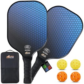 Gorilla Gear USAPA Pickleball Approved Paddle, Fiberglass Shock Absorbent Racket with Ergonomic Grip, Indoor Outdoor Pickle Ball Court Sports Accessories, Set of 2 Paddles 4 Balls and 1 Bag, Black