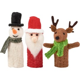 Handcrafted Wool Christmas Finger Puppets – Santa, Snowman, & Reindeer Set (Eco-Friendly, 6-Inch) – Festive Holiday Decor, Stocking Stuffers, & Kids' Play by Christmas Market Ornaments (3 Pieces)
