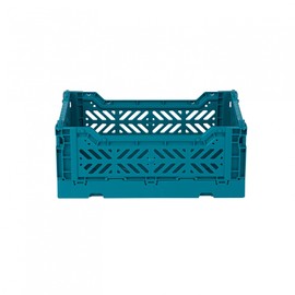 Ay-Kasa Folding Crate, Sturdy Folding Box, Plastic, Stackable, Peacock Green, Mini (27 x 17 x 11 cm)