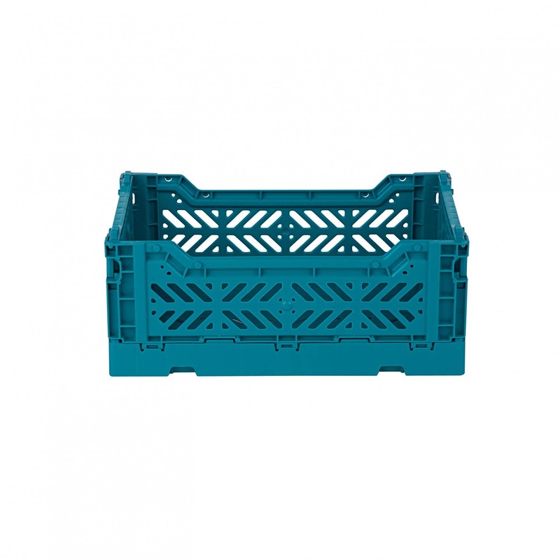 Ay-Kasa Folding Crate, Sturdy Folding Box, Plastic, Stackable, Peacock Green,