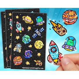 16 Sparkle Space Sticker | Perfect 4 School Kids and Teacher Reward | Colorful Holographic Decals Astroneaut - Pack | Waterproof