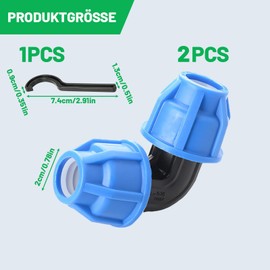 2 pieces PE pipe screw connection angle 90°, 20 mm drinking water fitting, PP fitting connector for water pipe plastic, PE pipe 20 mm connector plastic for indoor and outdoor installations