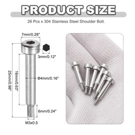 MECCANIXITY 26 Pcs 304 Stainless Steel Shoulder Bolt 4mm Shoulder Dia 16mm Shoulder Length M3x0.5 Thread Hex Socket Shoulder Bolts for Hydraulic Injection Molding Machinery Industries