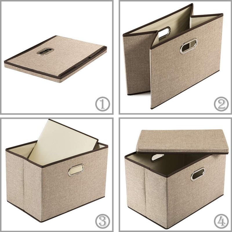 PRANDOM Large Collapsible Storage Bins with Lids [3-Pack] Jute Fabric