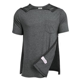 Deyeek Shoulder Surgery Shirts for Men Side Snap Short Sleeves Tear Away Shirts Rotator Cuff Dialysis Recovery Chemo Shirts