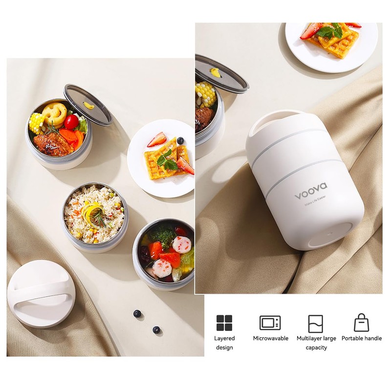 Voova Stackable Stainless Steel Thermal Lunch Box with Lunch Bag