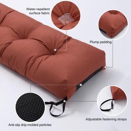 YIJIAN HOME Outdoor Bench Cushion, Blue Shredded Memory Foam, Waterproof patio furniture cushion Fade Resistant Indoor Window Seat Pad 4.5inch Extra Thick With Adjustable Strap 36 x 14 Inch Terracotta