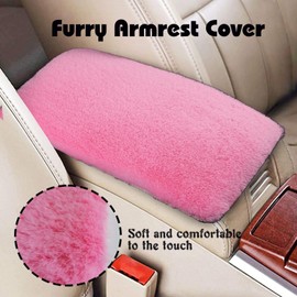 YUNXNYC Fluffy Car Armrest Cover, Furry Fuzzy Auto Center Console Cover Pad Wool Fur Soft Car Consoles Seat Box Protector Universal Fit Car Interior Accessories for Women (Pink)