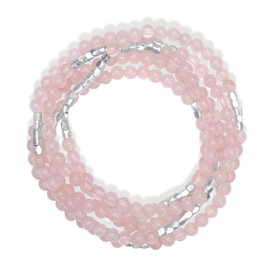 GEMISTRY Silver Plated Brass Rose Quartz Beaded Wrap Bracelet or Necklace, 35 Inches