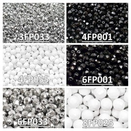 Tschechische Fire-Polished Glasperlen Rund 3mm, 4mm, 6mm, 8mm, DREI Farben. Insgesamt 425 Stück. Set 3CFP 008 (3FP033 4FP001 4FP055 6FP001 6FP033 8FP025)