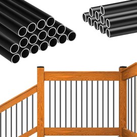 25 Pack 32-1/4 Inch Round Staircase Balusters, Diameter 3/4" Metal Deck Spindle and Stairs Railing, Hollow Round Black Balusters for Deck Railing and Porch