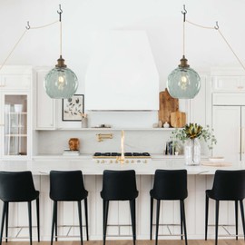Bedoxin Plug in Pendant Light, Handblown Glass Pendant Light with Dimmable Switch Hanging Lights with Plug in Cord 15ft, Hanging Lamp Plug in for Dining Living Room Kitchen Island Bedroom