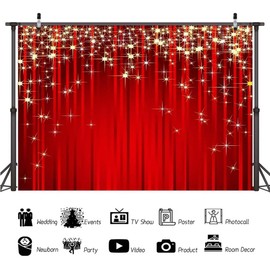 8x6ft Gold Starry Red Photography Backdrop Glitter Golden Star Christmas Backdrops for Wedding Birthday Party Banner Floor Play Show Children Portrait Photo Studio Wall Decorations