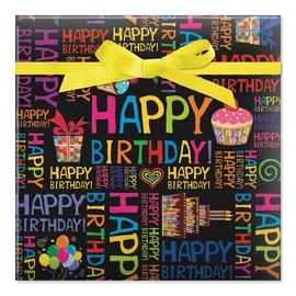 Happy Words Jumbo Rolled Gift Wrap - 23 Inches x 32 Feet (61 Square Feet Total), Peek-Proof, For Birthdays, Graduations, Baby Showers and More