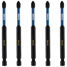 5 x Rennie Tools 100mm Long PH2 Impact Screwdriver Driver Bits Set. Magnetic Phillips No.2 Heavy Duty Impact Driver Bit Set. Extra Long PH2 Bits. Hex Shank. Cross Head. Black Oxide Coating