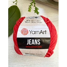 Yarn Art 3 Ball (Skein) YarnArt Jeans Yarn, 55% Cotton 45% Polyacrylic, Total 5.28 Oz. Each 1.76 Oz (50g)/160 m (174 yds), Yarn Weight: 2 : Fine-Sport (Red - 26, 3 Pack)