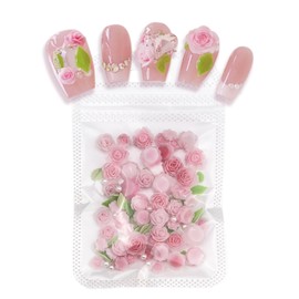 Pack of 80 Pink Flower Nails Nail Art Charms Decoration 3D for Nail Art Accessories for Manicure