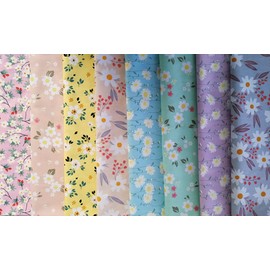 18" x 22" Fat Quarters Quilting Cotton Fabric Bundles for Sewing, 8 PCS Flowers