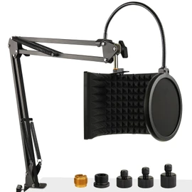 Microphone Isolation Shield with Mic Stand and Pop Filter, Foldable Sound Shield for Most Condenser Microphone Recording Equipment Studio, High Density Absorbent Foam to Filter Vocal by Frgyee