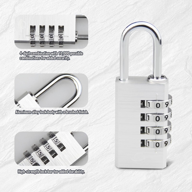 SISAV 4-Digit Aluminum Combination Padlock for Gym,School Lockers,Toolbox,Fence Gate,and Employee
