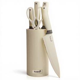 Kuisine 6-Piece Multifunction Kitchen Knife Set PP Handle Stainless Steel Coating Knife Block Set Home Use Space-Saving Designcolor: Light Yellow