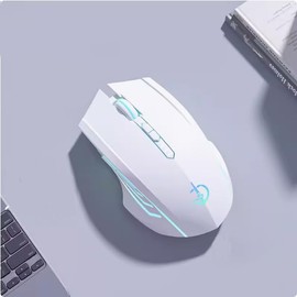 holy sword M800 Single-Mode Wireless Battery Level Display Mouse, 2.4G Wireless, 2400 DPI Optical Sensor, RGB Lighting, 6 Buttons, 135Hr Battery Life (White)