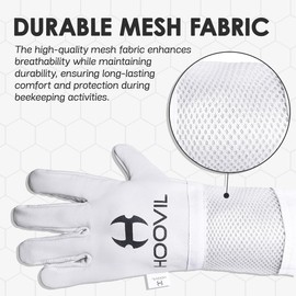 Hoovil Beekeeping Gloves Cowskin White Air Mesh Premium Leather Beekeeper's Glove with Long Canvas Sleeve with Elastic Cuff (White, X-Large)
