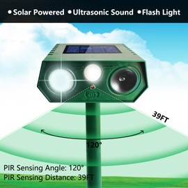 2 Pack 2025 Solar Ultrasonic Animal Repellent Outdoor, Cat Deterrent Deer Repeller with Motion Detection Flash Light for Dog Cat Deer Bird Rabbit Skunk Raccoon Coyote Woodpecker Squirrel, Safe for Pet