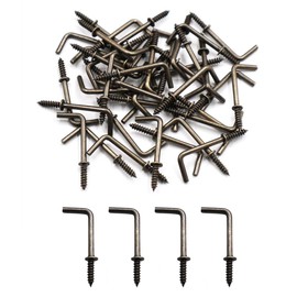 IDEALSV 1 Inch 1 Shape Screw Hooks L Shape Hook Vintage Bronze 7 Shape Right Angle Medal Hooks (40 Pack)