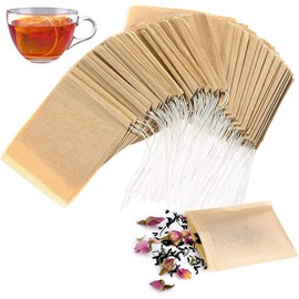 100 Pcs Brown Disposable Tea Bags For Loose Leaf Tea, Unbleached Tea Filter Bags With Drawstring, And Compostable，Tea Strainers and Filters，Tea Filters
