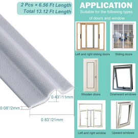 2 Pcs Draft Stopper Sweep, MOPMS Door Weatherproofing Stripping, Window Seal Strip Self-Adhesive Soundproof Seal Strip Cuttable Window Weather Stripping, Length 13.12Ft (2 Pcs x 6.56Ft)