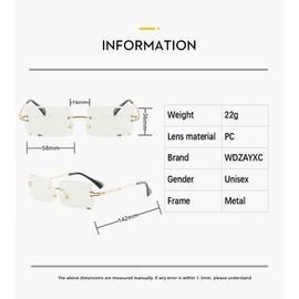 WDZAYXC Rectangular Rimless Frames Retro Fashion Sunglasses for Women and Men,Tinted Lenses, UV400 Protection, (transparent)