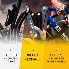 SIGTUNA Anti-Theft Heavy Duty Folding Bike Lock, Black, 8mm Fold-Up, Key Lock, Waterproof