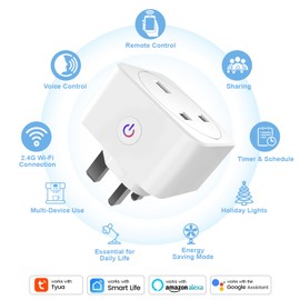 QUEENWEN 13A Smart Plug UK with Energy Monitoring, Smart Socket Works with Alexa and Google Home, Remote Control & Schedule Timer, No Hub Needed, Mini WiFi Plug for Household Appliances