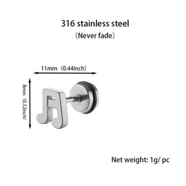 16g Music Note Tiny Small Stud Earrings for Women Men Teen Girls Cartilage Tragus Cute Simple Stainless Steel Screw Back Little Studs Hypoallergenic Sleeper Piercing Post Fashion Jewelry Xmas Holiday