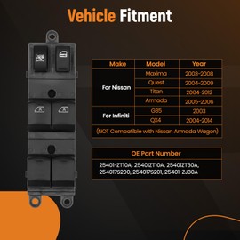 maXpeedingrods Master Power Window Switch Fit for Nissan Titan (2004-2015), Armada (2005-2007), Maxima (2003-2008), Quest (2004-2009), Infiniti G35/QX4 - Replaces 25401-ZT10A