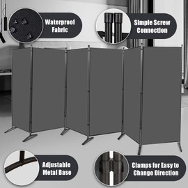 Room Divider-6 Panels Grey Folding Privacy Screens, 6 ft Partition Room Dividers Wall for Separation, Home, Office, Classroom, Studio