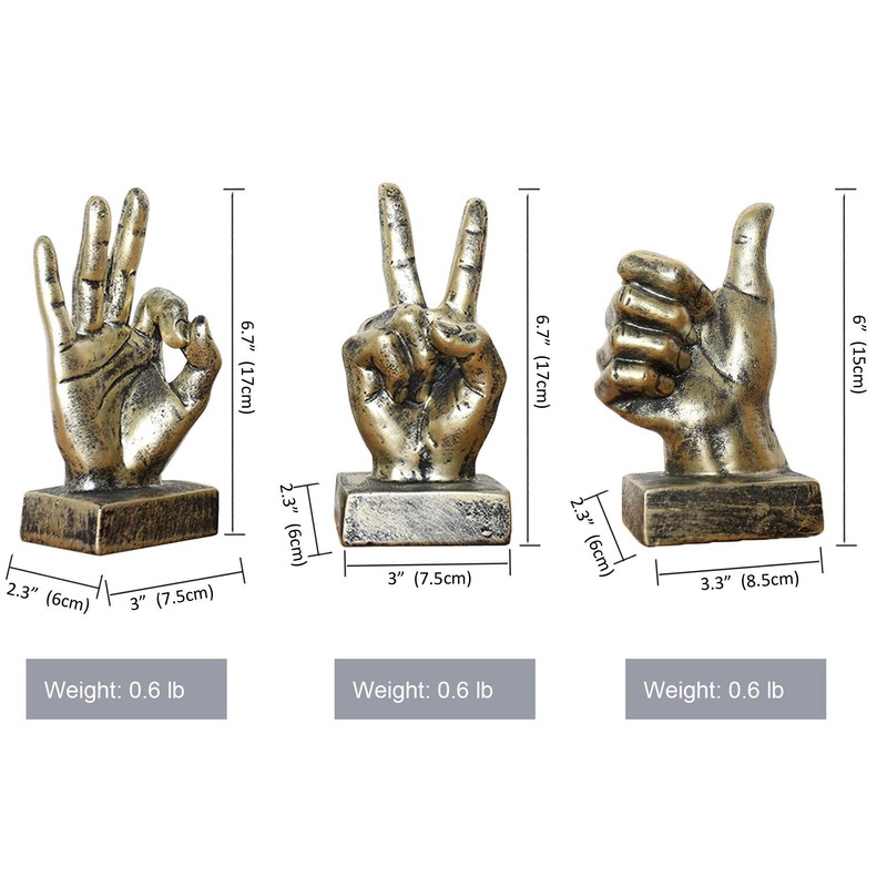 LEPENDOR Silver Polyresin Hand Gesture Desk Statues Finger Sculpture Decor