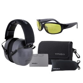 TITUS 3 Series - 37 NRR Noise Reduction Hearing Protection & G1 Bold Classic Z87.1 Safety Glasses Combos (Red, Yellow)