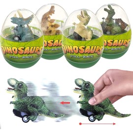 Cherislpy Cherislpy 4 Pack Jumbo Dinosour Eggs with Dinosaur Pull Back Cars Dinos Vehicles Toys Inside for Kids Toddlers Boys Girls Easter Basket Stuffers Easter Egg Fillers