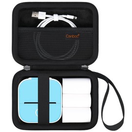 Canboc Carrying Case for Memoking/Ponek/Phomemo/Omezizy/Memoqueen T02 Mini Printer Sticker Printer, T02 Portable Thermal Printer Box for Thermal Paper, USB Cable, Black (Case Only)