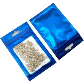 Ozchillon 100 Pieces Resealable Mylar Bags With Zipper Lock and Clear Window - Foil Pouch for Food Storage, Jewelry Parts, Supplies (Blue, 6x10cm)