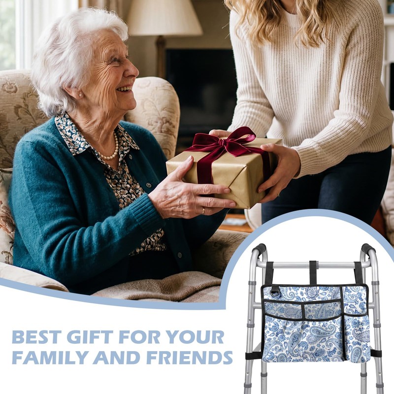 Walker Bag with Cup Holder, Flowers Walker Accessories for Seniors