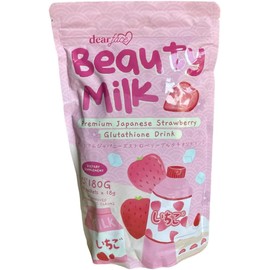 DEAR FACE Beauty Milk Japanese Collagen Strawberry Drink - 50,000mg Hydrolyzed Collagen, 10 x 18g Sachets (Pack of 1)
